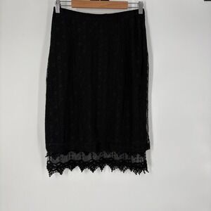 Scami Black Lace Midi Skirt Size M Scalloped Eyelash Hem Goth Vamp Fairy Grunge